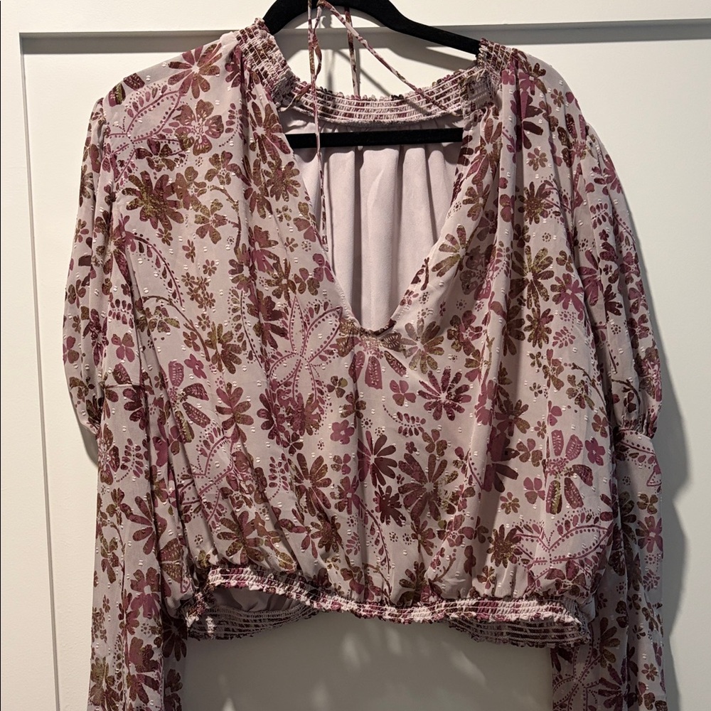 Free People Floral Blouse - Tie Neck